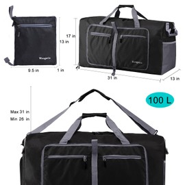 Woogwin Travel Duffel Bag Large Foldable Waterproof Overnight Bag for Beach Swim Bags Pool Sports Gym (100L Black)