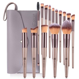 HEYMKGO Makeup Brushes 15 Pcs Make Up Brushes Set Professional Champagne Gold Makeup Brush Pack Foundation Blending Powder Blush Concealers Eyeshadow Eyeliner Make Up Brush Kits with Cosmetics Bag