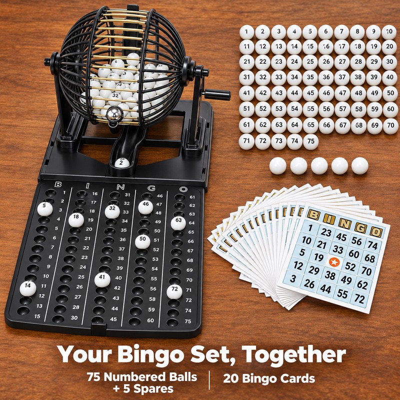 Classic Bingo Cage Set - Hand-Cranked Draw with Numbered Balls