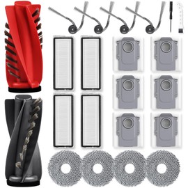 21 Pack Replacement Parts for Roborock Qrevo Curv/Qrevo Edge Robot Vacuum, 1 Roller Brush, 6 Vacuum Bags, 4 HEPA Filters, 4 Mop Pads, 4 Side Brush, 1 Cleaning Brush, 1 Screwdriver