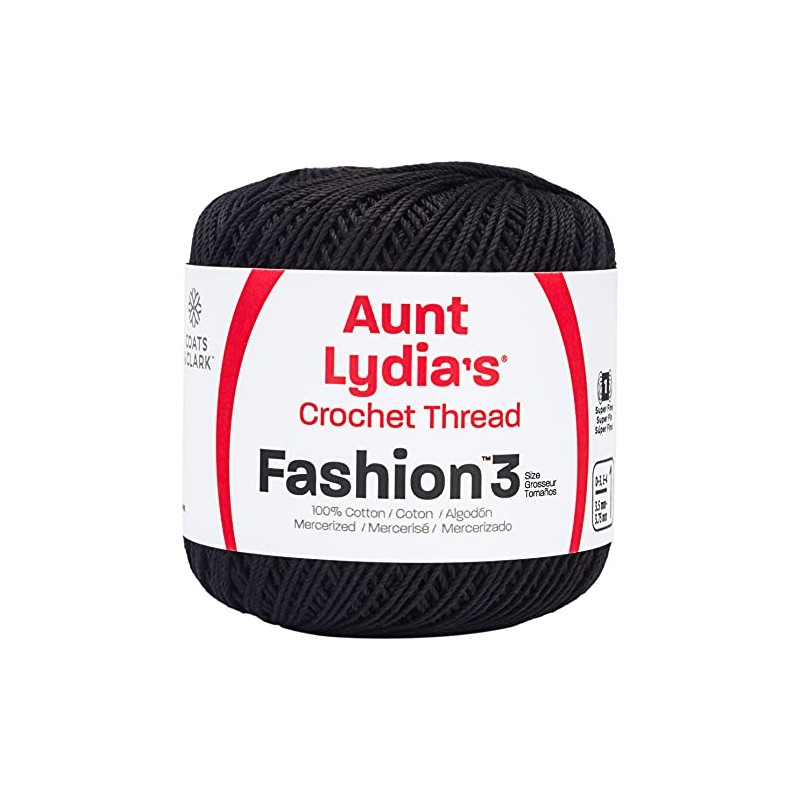 Coats Crochet Hilo de ganchillo de moda, 3, negro