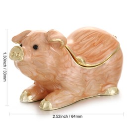 Vie jeune Hand Painted Enamel Hinged Trinket Box, Unique Mini Ring Necklace Jewelry Organizer, Classical Antique Bejeweled Storage, Figurine Collectible Keepsake Home Decor (Pig-Crawl)