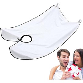 Beard Bib Apron, Beard Catcher with Suction Cups - Best Gifts for Him Men Dad Father Husband, Beard Trimmer Catcher Men's Birthday Gift (White)