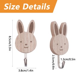 MOROBOR Wooden Animal Wall Hooks, 5pcs Rabbit Shape Hooks for Bedroom Kitchen Nursery Kids Room