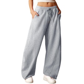 ELLEVEN Wide Leg Baggy Sweatpants Women Y2K Sweat Track Pants Drawstring High Elastic Waist Pockets Tall Long Oversized Open Cinch Bottom Athletic Joggers Workout Gym Yoga Heather Grey X-Large