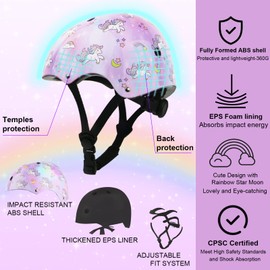 Adjustable Skateboard Bike Protective Helmet for Toddler Girls Kids Youth Boys CPSC Certified for Sports Bicycle Scooter Inline Roller Skating Rollerblading Cycling (Star Purple, Medium)