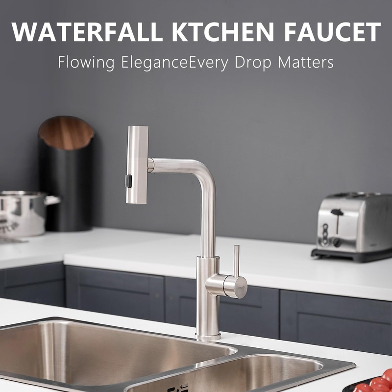 AIMADI Waterfall Kitchen Faucet with Pull Down Sprayer, Modern Single
