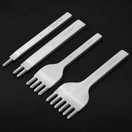WUTA Leather Hole Punch Tool Pricking Iron Hole Punche 6mm 1/2/4/6 Prong Tooth Lacing Diamond Stitching Chisel Set for DIY Leather Craft Kits (Silver)