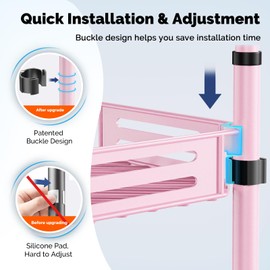 HAMITOR Corner Shower Caddy Tension Pole: Quick Installation 4-Tier Rustproof Bathroom Organizer Shelves for Bathtub Shampoo Storage - 47-121 inch Adjustable Floor Standing Bath Rack Holder - Pink