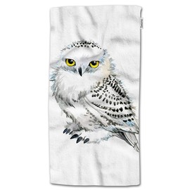 HGOD DESIGNS Owl Hand Towels,Cute Watercolor Animal White Snowy Owl 100% Cotton Soft Bath Hand Towels for Bathroom Kitchen Hotel Spa Hand Towels 15"X30"