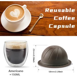 5PCS Reusable Coffee Vertuo Pods, Refillable Coffee Capsule,Compatible with Nespresso Vertuo Coffee Machine, with 2 Pcs Reusable Coffee Capsule Lid, Spoon and Brush (Brown-150ML)
