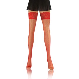 sesto senso Hold-Up Fishnet Stockings Lace Stockings Fine Mesh Stockings Lace, red