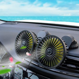 DURASIKO Car Fan, Double-Headed Fan, USB Fan, 5 Blades, Strong Airflow, 3 Levels of Air Flow Adjustment, Angle Adjustable, Extension Cord, Low Noise, Easy Installation, Energy Saving, Air Circulation,