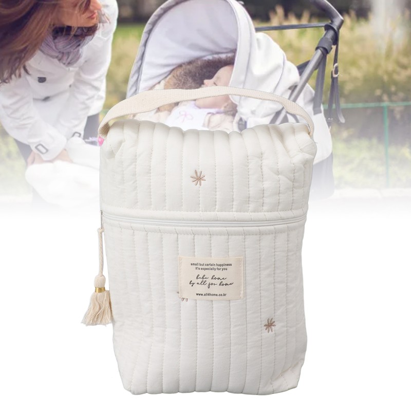 Cute Quilting Embroidered Pattern Diapers Bag Cotton Baby Stroller Zipper