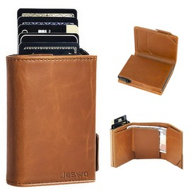JESWO Carteras para Caballero, Tarjetero de Cuero, Cartera para Hombre RFID Bloqueo Antirrobo Tarjetero, con Bolsillo de Moneda Cierre del Imán Billetera para Efectivo y Monedas, Billetera Hombre