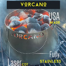 Vorcano BBQ Brand Stainless Steel Vortex Charcoal Grill Cone BBQ Accessory is Compatible with Weber Kettle, Big Green Egg, Kamado Joe