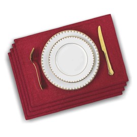 Home Brilliant Placemats Set of 4 Dark Red, Christmas Table Decorations Durable Table Mats Rectangle, Kitchen Decor Heat Resistant Washable Place Mats for Dining Table, 33 x 48 cm, Burgundy