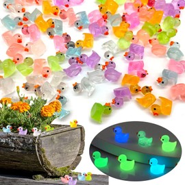 lankai Pack of 120 Mini Resin Ducks, Luminous Miniature Resin Ducks, Mini Duck Figures, Tiny Ducks Miniature Figures, for Aquarium, Garden, Landscape, Dollhouse, Ornament, Pot Decoration, DIY