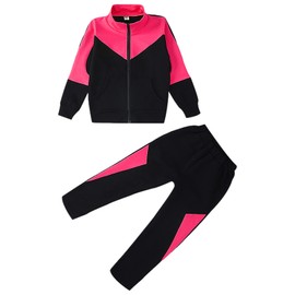 amropi Kids Girl's Tracksuit Full Zipper Jacket Top and Pants Sports Outfits Set Red Black,9-10 Years
