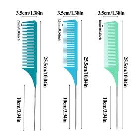 3Pack Highlighting Comb, Hair Teasing Parting Comb Weaving Combs for Highlighting with Long Stainless Steel Rat Tail for Hair Stylist Salon Barbershop Home(Green, Blue, Light Blue)