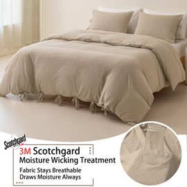 MUKKA Cream Duvet Cover Set Queen Size Beige Boho Chic, 3 Pieces Tan Khaki Farmhouse Bowknot Duvets, Sand Soft & Easy Care Washed Microfiber Bohemian Bedding Covers with Ties