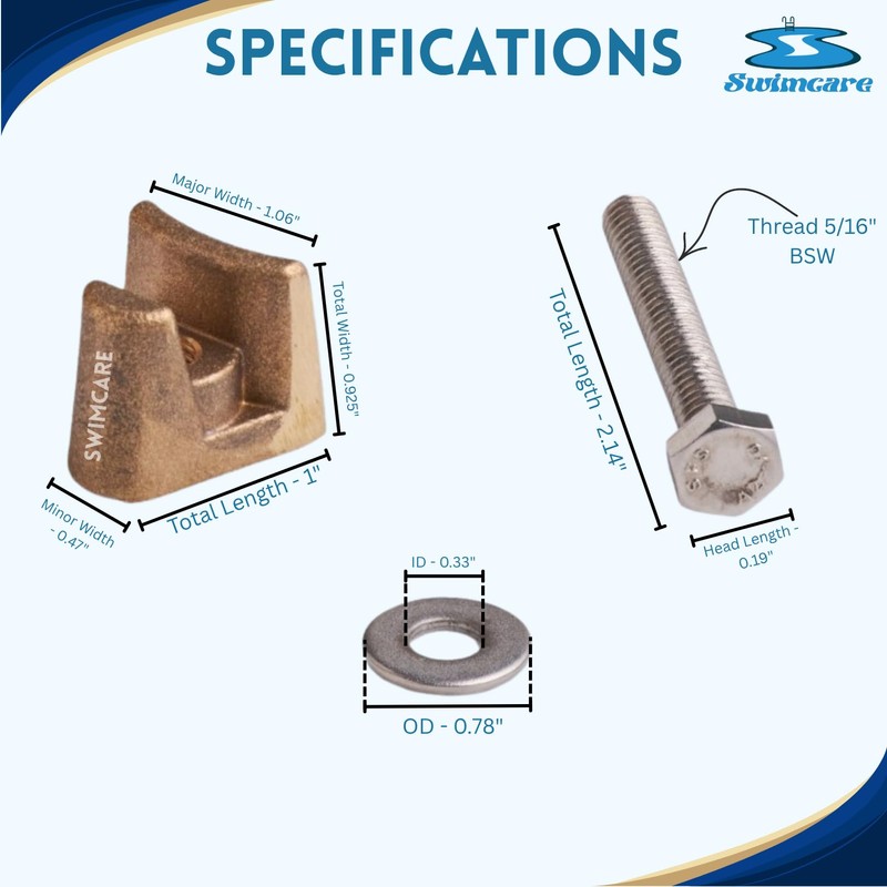 Swimcare Brass Pool Ladder Rail Wedge Anchor Kit (2 Pack)