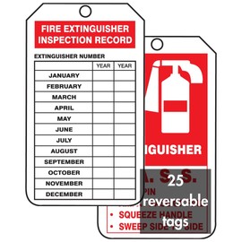 AccuformNMC "FIRE Extinguisher Inspection Record" Pack of 25 Mini PF-Cardstock Tags, 4.25" x 2.13", PF-Cardstock, Red/Black on White, TRM101CTP, American Made Safety Tags, Signs, and Labels
