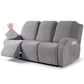 VANSOFY Recliner Cover, 3-Pieces Stretch Reclining Couch Covers with Pockets Reclining Sofa Slipcovers 3 Seater Soft Washable Furniture Protector for Dogs Cats(Light Gray)