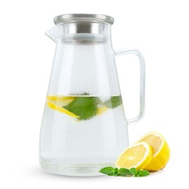 INTIRILIFE Carafe in Clear - 1.5 Jug with Handle and Lid Heat Resistant Suitable for Hot and Cold Drinks, Tea, Coffee, Water and Much More