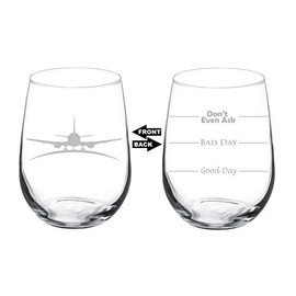 MIP Brand Wine Glass Goblet Two Sided Good Day Bad Day Don't Even Ask Airplane Pilot Flight Attendant (17 oz Stemless)