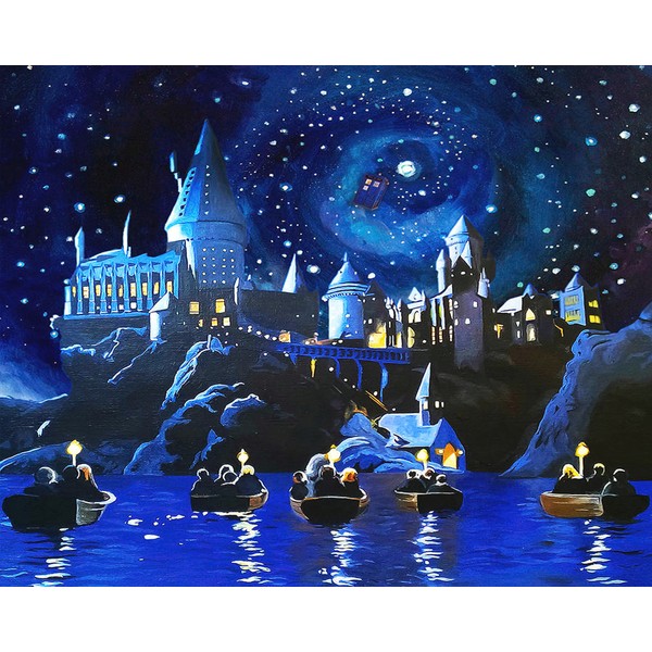 TISHIRON Paint by Numbers Starry Night Castle Acrylic Pigment Drawing Paintwork DIY Canvas Oil Painting Paint by Number Magic Castle for Adults Kids Beginners Enthusiasts 16x20inch