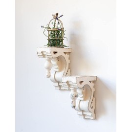 Distressed White Bookends Corbel Wall Shelf, Vintage Decorative Bookends, Bookends for Heavy Books (1 Pair/2 Pieces), Rustic Shelf Brackets, Book Ends for Home Decorative, Farmhouse Look White