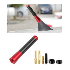 KVAEY Car Short Antenna, 1.37" Stubby Aluminum Aerial Antenna with 4 Screws & 2 Rubber Gaskets, Shorty Carbon Fiber Auto Roof Mount Antenna Replacement for AM/FM Radio Reception (Red, 3.14 Inch)