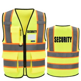 AYKRM Security Vest for Men Women 7 Pockets High Visibility Reflective Safety Vest Front Zipper Meets ANSI/ISEA, Yellow, X-Large