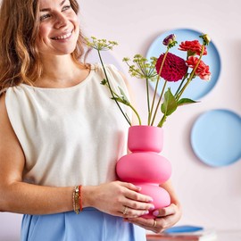 BUTLERS Bubble Decorative Vase Diameter 15 cm Height 25 cm Stoneware Pink Modern Decoration for Living Room and Table Decoration Flower Vase for Tulips, Roses, Pampas Grass or Dried Flowers