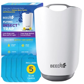 Beedo Gnat Fruit Fly Flying Insect Trap Starter Kit, Indoor Bug Catcher Plug in Device for House, Mosquito, Drain Flies Killer, Blue and UV Light Combo, Zapper Alternative, 1 Device with 5 Glue Insert