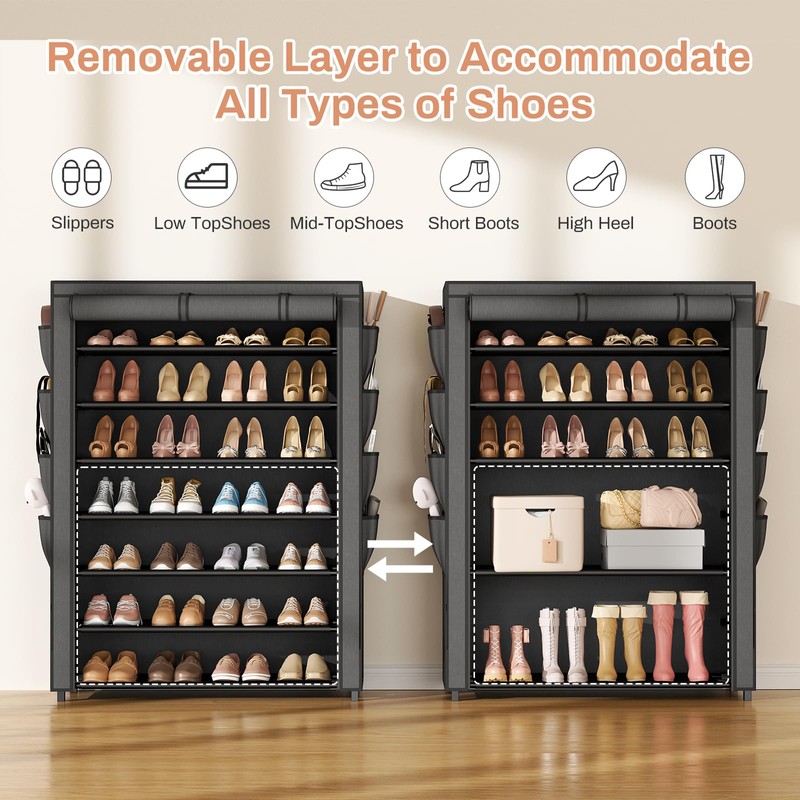 VTRIN Shoe Rack with Cover, 7 Tier Shoe Organizer Storage