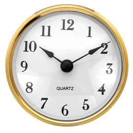 PATIKIL 3.1" 80mm Quartz Clock Insert, Round Quartz Movement Miniature Clock Mini Arabic Numeral Clock Fit 75mm/2.4" Diameter Hole for Replacement Home, Gold Tone/White, Style 17