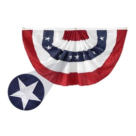 American Bunting Flag 4x8 Ft, Embroidered USA American Pleated Fan Flags for Outdoor, Patriotic Half Fan Flag with 3 Brass Grommets for 4th of July Banner Decoration