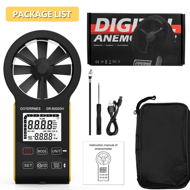 GOYERRNES Handheld Anemometer CFM Meter, Rechargeable Digital Air Flow Wind
