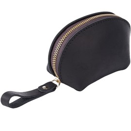 GORGECRAFT 110 * 70mm Black Leather Coin Purse Mini Genuine Leather Pouch Crazy Horse Leather Changes Wallets Small Zipper Pouch with Leather Pull for Men Women Medieval Jewellery Keys Storage