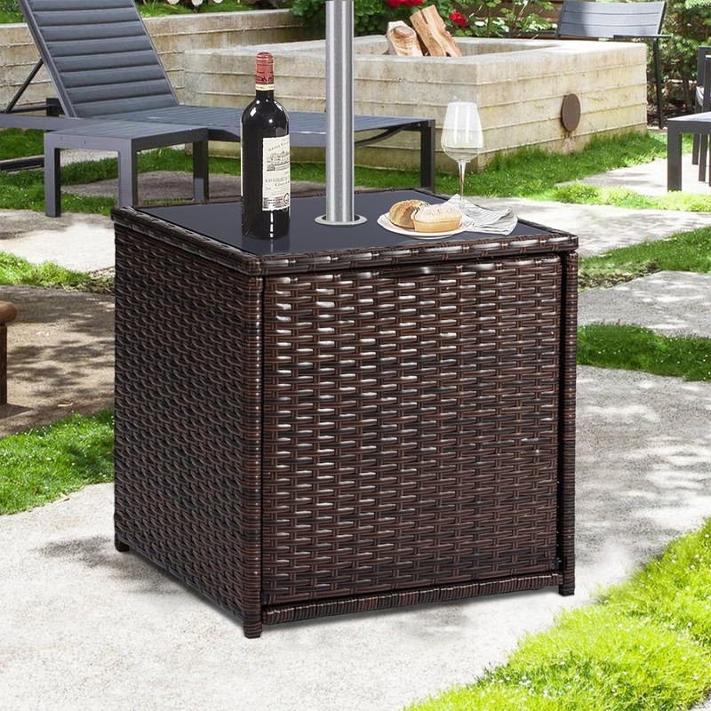 SUNNYPARK Outdoor Umbrella Side Table with 2 Weight Bags, 2-in-1