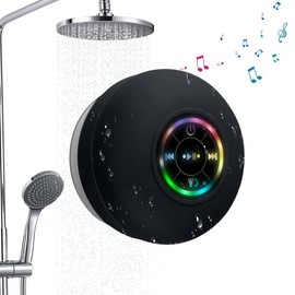 Bluetooth Suction Cup Shower Speaker, Portable Bluetooth Speakers Wireless with  LED light, IPX4 Waterproof Speaker with RGB Lights, Stereo Bass, Suction Cup, Mini Speaker for Bathroom Party Travel Outdoor Bar Sets - Color: White