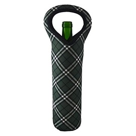 Wine Bodies Insulated Neoprene Bottle Tote Bag Featuring Green Plaid Design