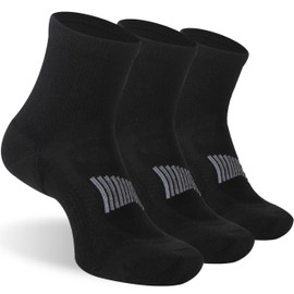 RTZAT Men's Women's 90% Merino Wool Ankle Athletic Business Casual Running Moisture Wicking Arch Support Everyday Thin Wool Socks, Black, Large