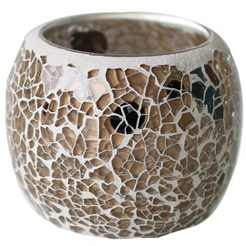 Romantic Mosaic Cracked Candle Holders(NO Candles) Wedding Dinner by Candlelight,Handmade Tea Light Holders Candles Cape Bowl for Valentine's,Christmas Table Centerpiece,Party Decor 1 PC (Nude Gold)