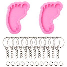 Honbay 2 Piezas Moldes de Silicona en Forma de Pie 3D Moldes de Resina para Llaveros con 12 Piezas Anillos de Llave para Bricolaje de Llaves, Decoración de Mochila o Bolso, o Etiqueta de Equipaje