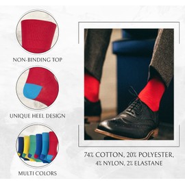 HiFEN® 6 Pairs Men Multi Color Cotton Rich Socks Non Elastic Loose Top Soft Touch Colourburst Socks Assorted Design UK 6-11