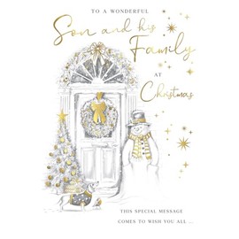 Piccadilly Greetings Christmas Card To a Wonderful Son & Family Pencil Sketch Snowman - 9 x 6 inches