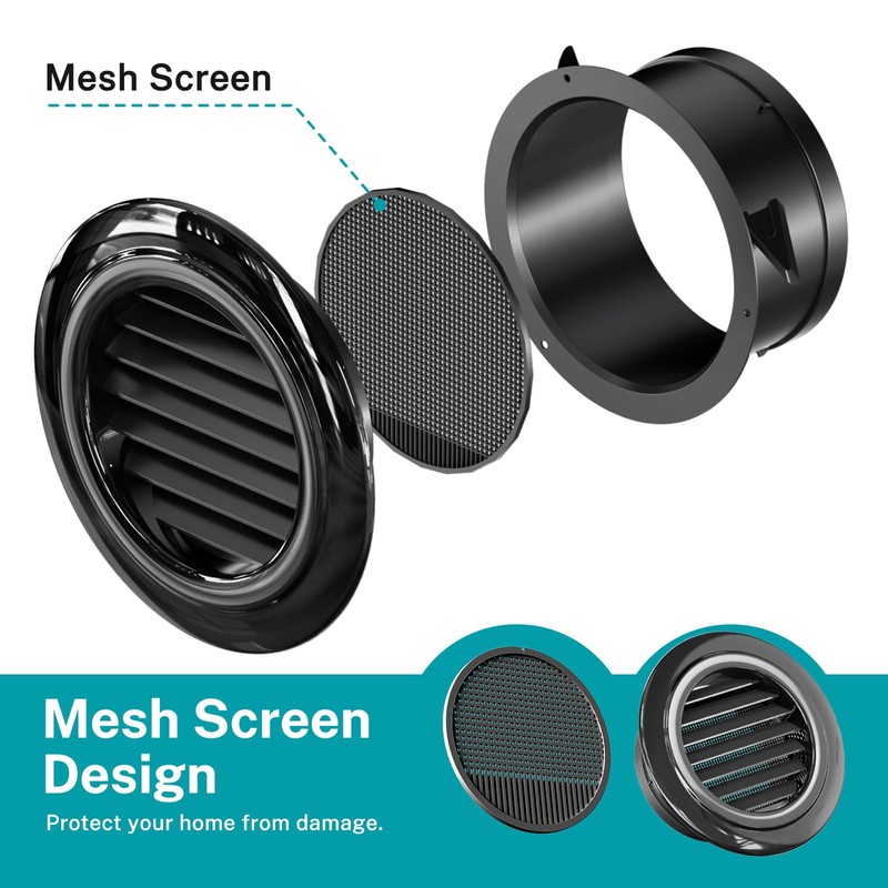 HG Power 6 inch Vent Cover, ABS Black Soffit Vent,